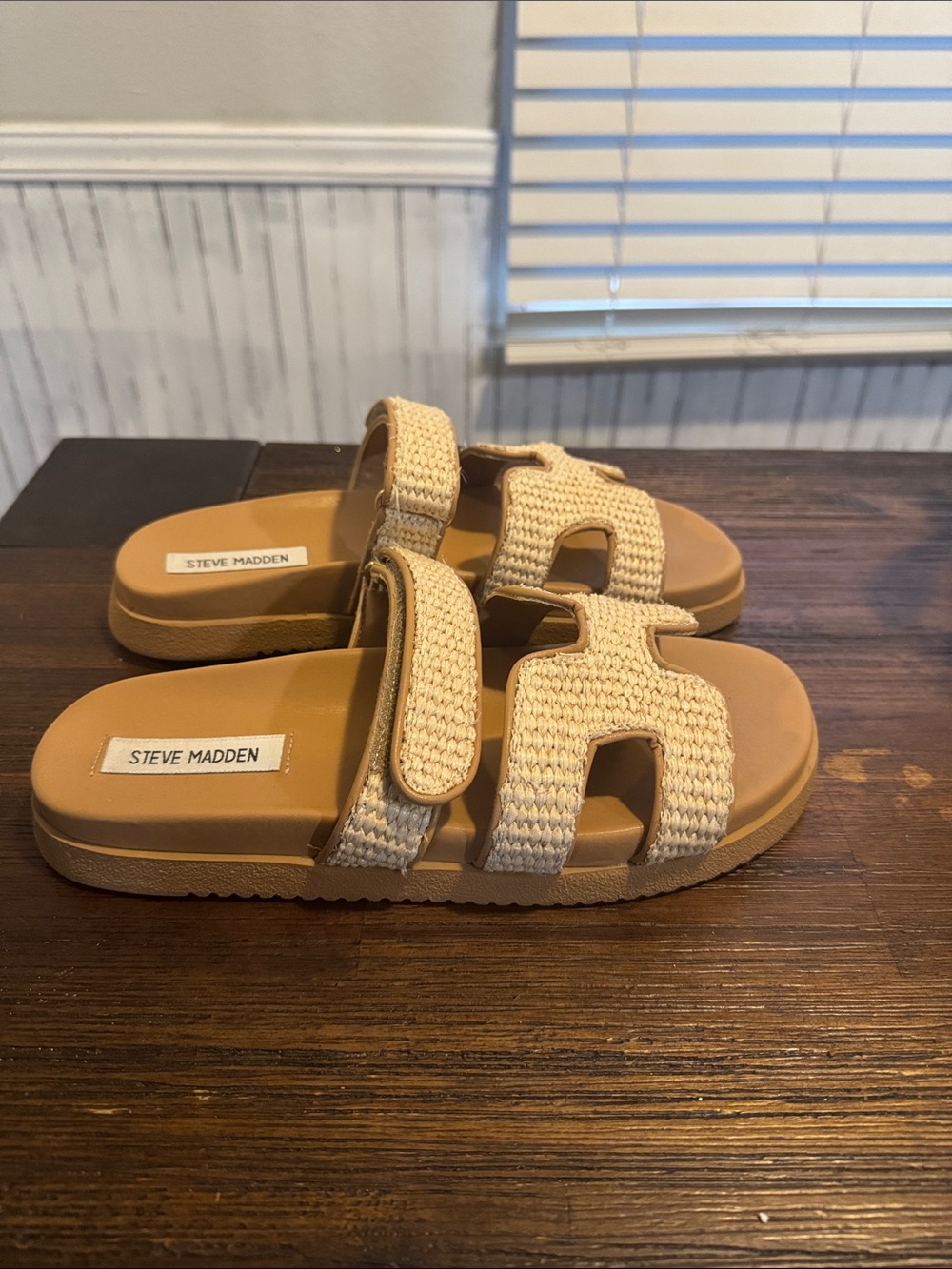 Steve Madden Kids Braided Strap Slide Sandals in Tan